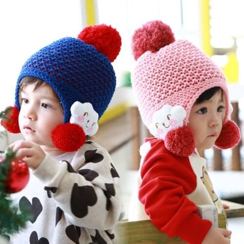 2020 Cute New Toddler Kids Boys Girls Candy Color Cloud Winter Warm Knitted Wool Suede Lined Wrap Ear Beanie Cap Hat Accessories
