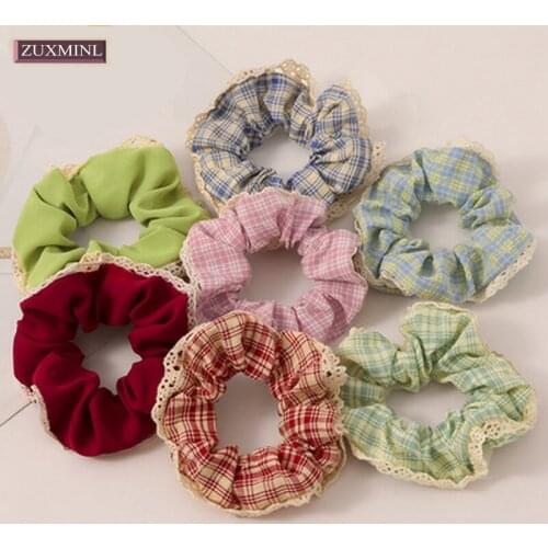 New lace plaid scrunchies Hair Accessories For Women elastic crunchy Hair tie Ring Ponytail Holder fashion hair bands chouchou