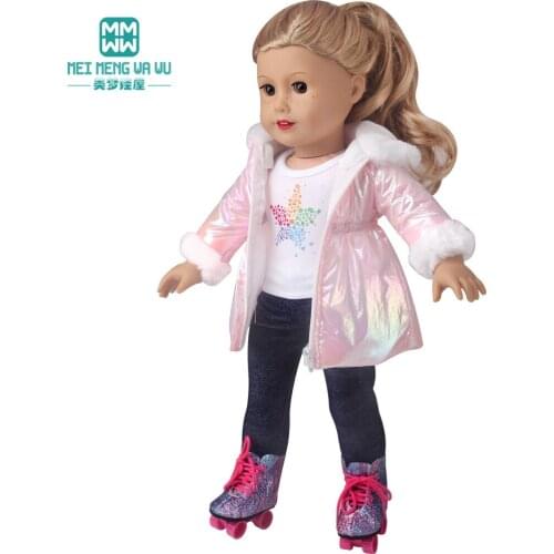 Clothes for doll fit 45cm American doll accessories Fashion Polka dot shirts, denim skirts, shoes Girls gift