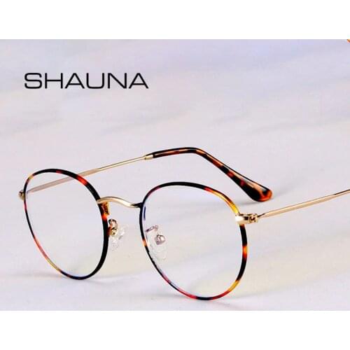 SHAUNA Classic Anti-Blue Light Glasses Frame Brand Designer Fashion Round Metal Optical Frames Computer Glasses