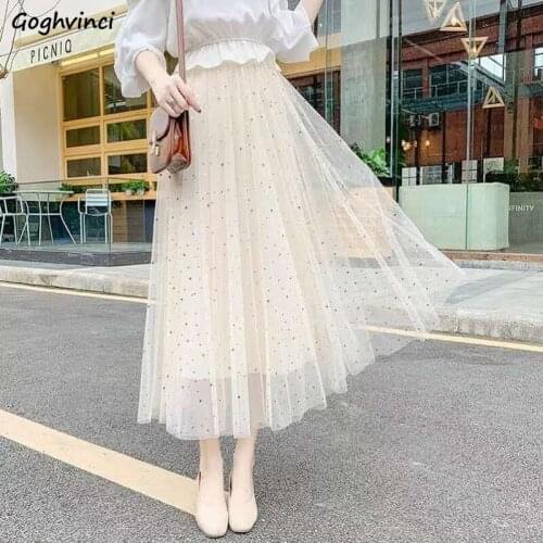 Mesh Sequins Women Skirts Patchwork Lining All-match Design Fresh Breathable Pleated Students Sweet Casual Chic Korean Style Ins