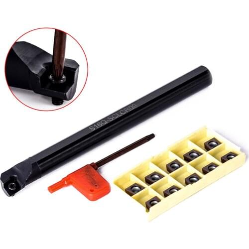 10pcs/set CCMT09T3 Steel Inserts + S16Q-SCLCR09 Boring Bar Turning Tool Holder For Cutting Tool