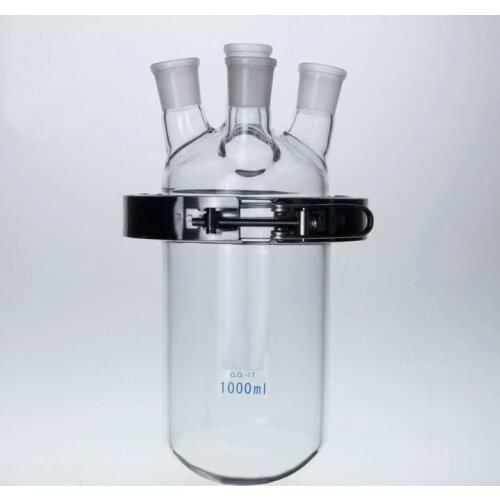500ml/1000ml/2000ml Medical grade Boro. glass 4-neck glass barrel-shaped flask reactor with stainless steel clamp