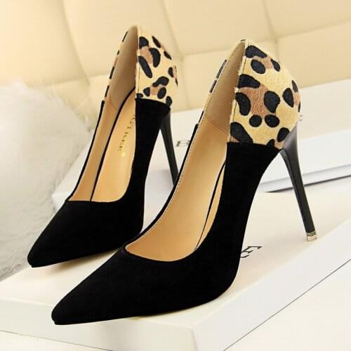 Leopard Pumps Women Shoes High Heel Bridal Shoes Ladies Slip On Black Shoes Super High Heels 2019 Chaussures Femme Talon Woman