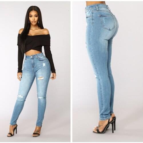 Skinny Pencil Jeans for Women Ripped Hole Stretch Jeans High Waist Push Up Denim Pants Ladies Causal Pantalon Elastic Trousers
