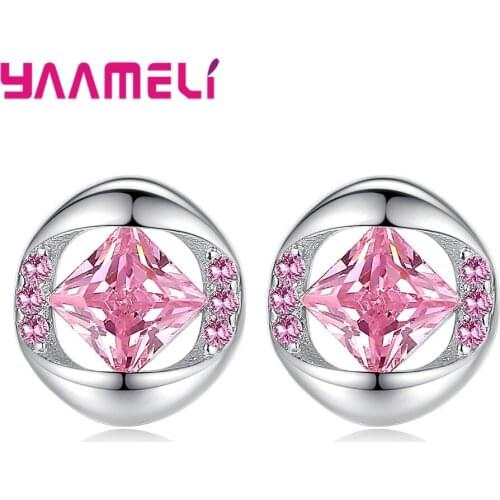 Top Quality Fashionable 925 Sterling Silver Earrings Super Shining Princess Cut Square Cubic Zircon Crystal Piercing Jewelry