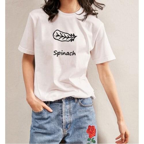 Spinach Vegan Shirt Funny T-Shirt Printed Short Sleeve Cotton T Shirt Women O-neck Loose Tee Shirt Femme Casual T-shirt Women
