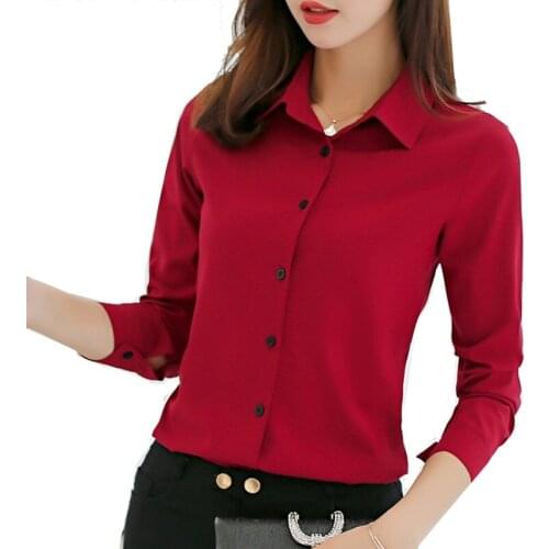 2020 New Spring Summer Women White Blouse Fashion Casual Slim Elegant Office Long-sleeve Shirt Chiffon Female Tops 11 Colors 2XL