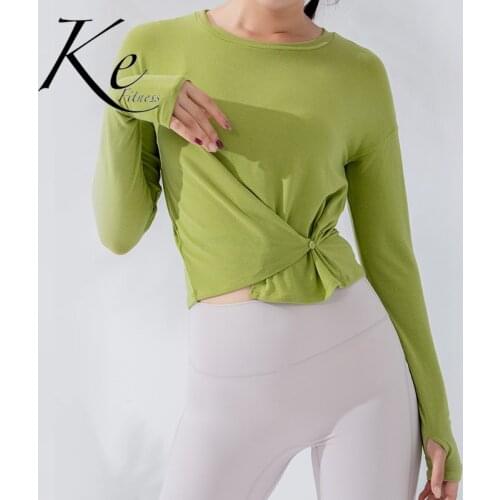 Ke womens sports top blouse polyester beige green black t-shirt autumn style net red was thin slim long-sleeved yoga clothes