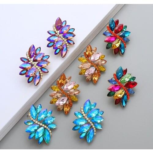Ztech New Popular Leaves Big Stud Earrings For Women Girls Fashion Rhinestones Jewelry Wedding Party Accessories Wholesale