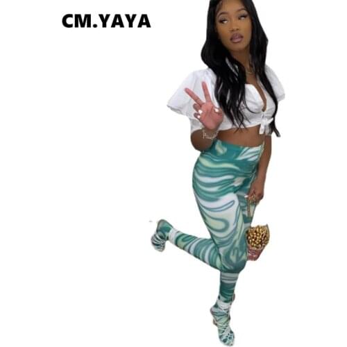 CM.YAYA Women Long Legging Tie Dye Print High Waist Super Elastic Leggings Fashion Sexy Trouser Female Clothing 2021