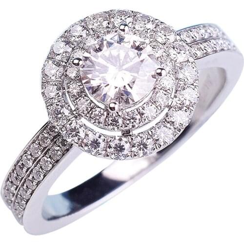 Luxury Round Full Diamond Rings Women Real S925 Sterling Silver Exquisite Elegant Wedding Party Anniversary Gift for Girlfriend