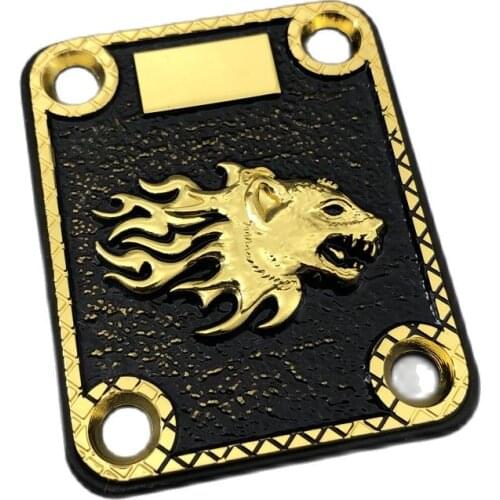 Gold Electric Guitar Neck Plate Tiger Dragon enchase Three-dimensional 3 D Alloy Solid logo