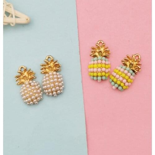 10pcs Chic Pearl Pineapple Alloy Charms DIY Jewelry Accessories Findings Fit Earring Bracelet Metal Fruit Pendants Craft FX313