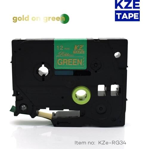 12mm*4m Tze-RG34 Gold on green TZe Satin Ribbon DIY Label Tape for Brother P-touch ribbon printer tze RG34 TZ-RN34