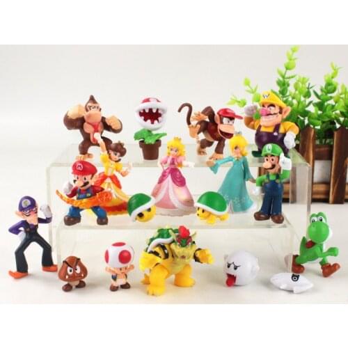 18pcs/set 2.5-6.5cm Super Mario Statue Luigi Yoshi Toad Peach Koopa Bowser Odyssey Mushroom PVC Model Figure Toys Doll