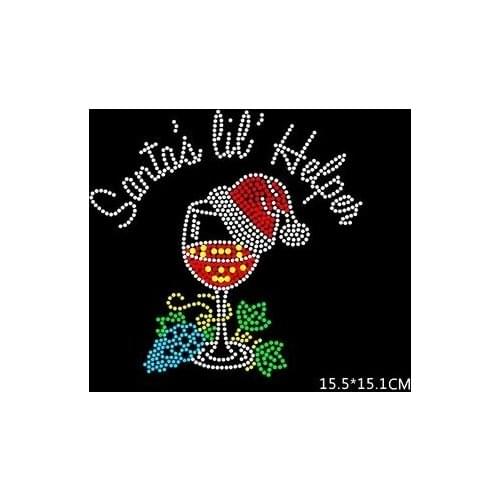 2pc/lot Christmas santa patches hot fix rhinestone motif designs iron on transfer applique for shirt dress