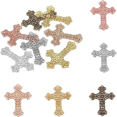 20pcs/Lot Metal Brass Stamping Floating Flower Filigree Cross Materials Charms Pendant for DIY Handmade Jewelry Components