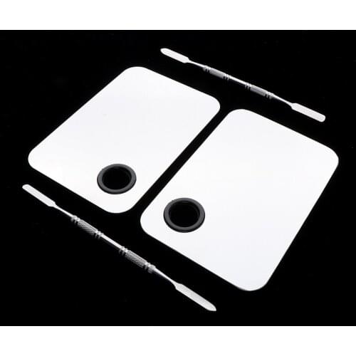2x Steel Nail Art Face Makeup Foundation Mixing Palette+Spatula Sets