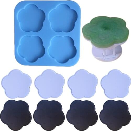 4-Cavity Epoxy Resin On Top Flowerl-shaped Phone Grip Mold,8 Pieces Plastic Fold-able Flower Phone Grips ,special-shaped Molds
