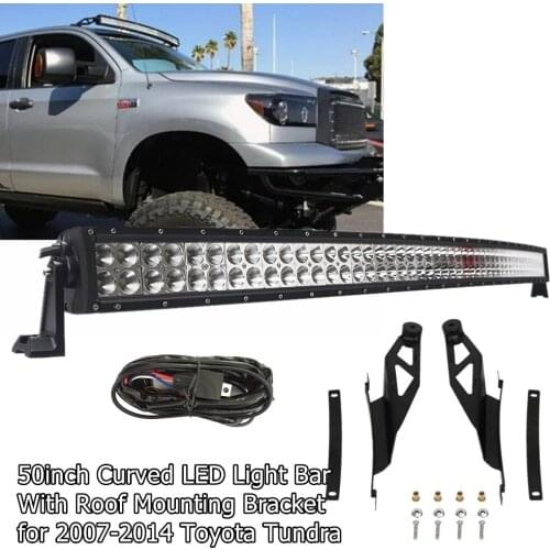 50" Curved LED Light Bar With Windshield Roof Mounting Brackets for Toyota Tundra 2007-2014