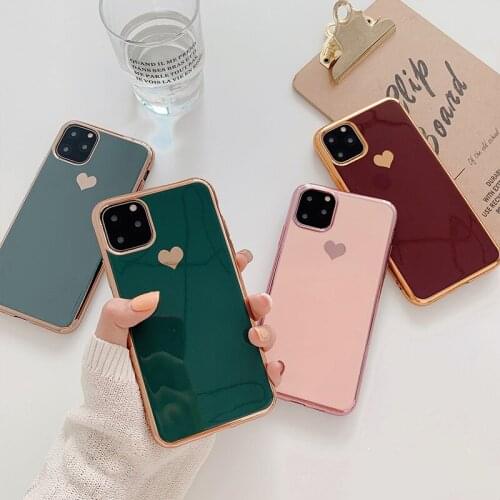 Midnight Green plating Love heart Phone Case for iphone 11 pro Max Soft Silicone Cover Cases for iphone XR XS Max 6s 7 8 Plus