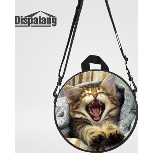 Dispalang Kids Mini Round School Backpack Animal Rucksack For Children Small Circular Cat Printing Book Bags Baby Mochila Rugzak