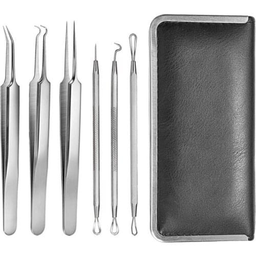 Double head Stainless Steel Blackhead Comedone Pimple Blemish Remover Cleanser Face Skin Care Tools with Leather Bag Top Quality