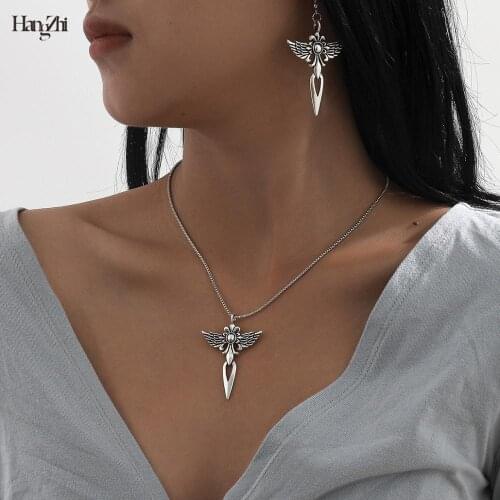 European and American Retro Simple Trend Temperament Hip-hop Lady Street Dance Disci Box Cross Pendant Necklace set for Women