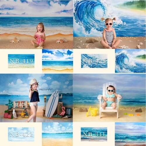 Summer Blue Sea Golden Beach Backdrop for Children Birthday Cake Smash Photo Props Studio Booth Background Hawaii Photoshoot