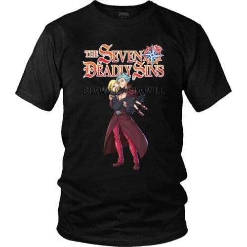 The Seven Deadly Sins Ban And Elaine T Shirt for Men Cotton T-shirts Tshirt Short Sleeve Anime Manga Nanatsu No Taizai Tee