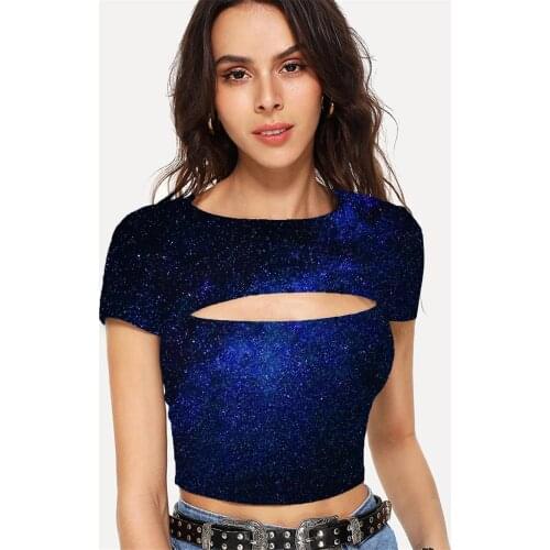 Somepet Galaxy T-shirt Women Space Tshirt Printed Universe Tshirts Casual Dark Blue T-shirts 3d Womens Clothing Summer Short