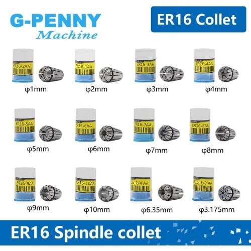G-Penny 1pcs ER16 spring collet chuck 0.015mm 1,2,3,4,5,6,7,8,9,10,1/4,1/8 CNC Milling Lathe Tool spindle motor