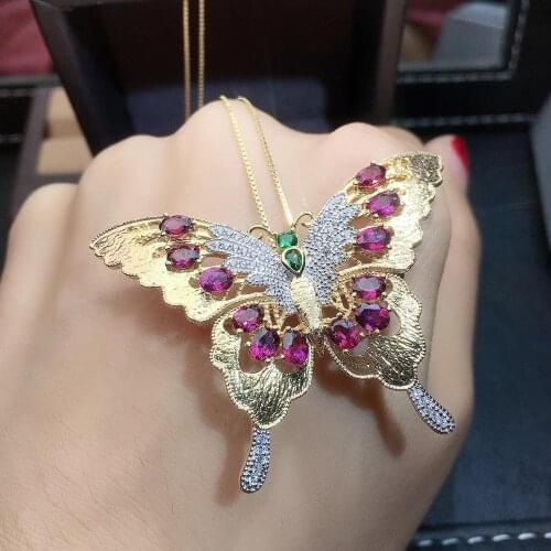 Exquisite butterfly style gemstone necklace women silver fine jewelry colorful natural gem lovely birthday party gift