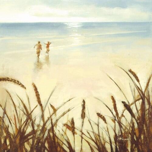 The memory picture playing on the beach Seascape oil painting great craft for living room decor good canvas wall art