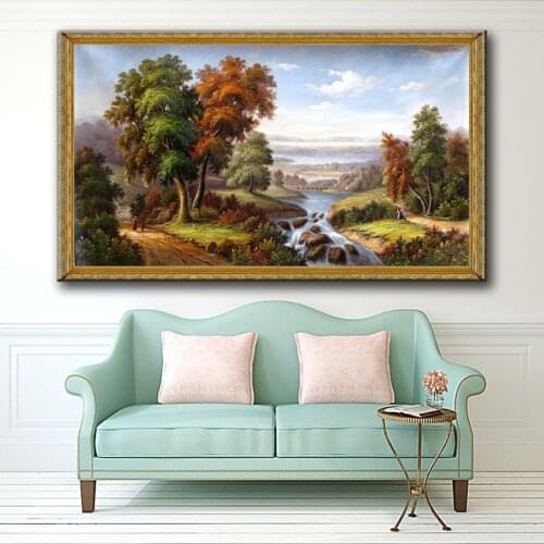 Classical county road river tree landscape canvas printings oil painting printed on canvas home wall art decoration pictures