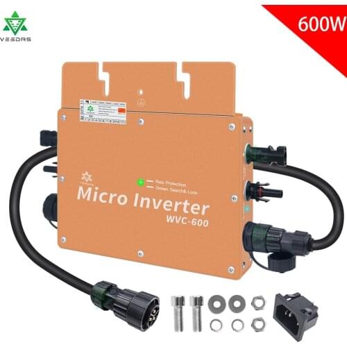 WVC600 Solar Inverter MPPT On Grid Tie inverter IP65 Micro Inversor Solar Microinverter 22-50VDC to 80-260VAC for 2*300W Panels