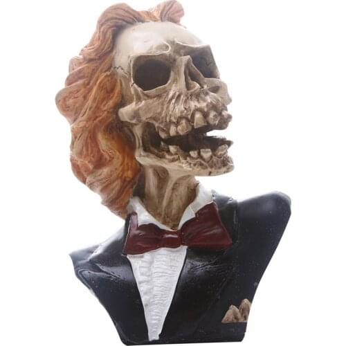 Creative Gentleman Skull Statue Resin Skeleton Sculpture Home Office Desk Decoration Ornament Birthday Gift Halloween Decor