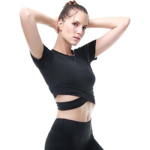 Yoga Crop Top Tights Womens Short Sleeve Running Fitness T-shirt Quick Open Suit Mujer Camisetas