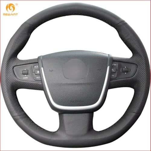 MEWANT Black Genuine Leather Car Steering Wheel Cover for Peugeot 508 Interior Accessories Parts