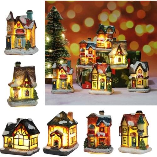 Christmas Winter Snow House Miniature LED Light Up Battery-Operated Village Building Santa House Xmas Present Home Decoration