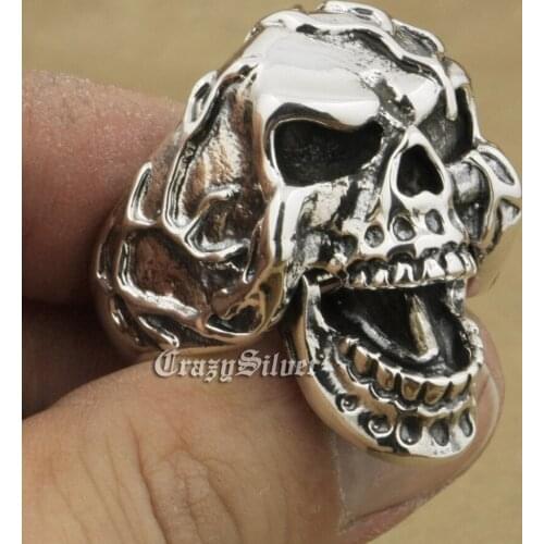 Jaw Openable Skull Ring 925 Sterling Silver Mens Biker Rock Punk Ring 9M020 US Size 7~15