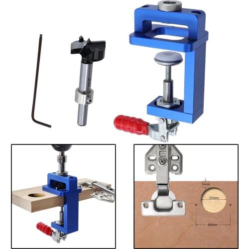 Woodworking Hole Drilling Guide Locator Set 35MM Drill Bit Wood Cutter Concealed Hinge Jig Punching Hole Opener