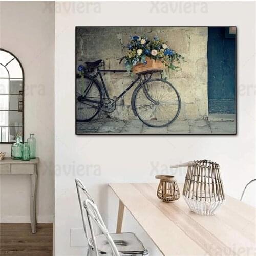Retro Poster Flower Basket Bicycle Canvas Painting Wall Art Nordic Poster Picture for Living Room Bedroom Mural Home Decoration