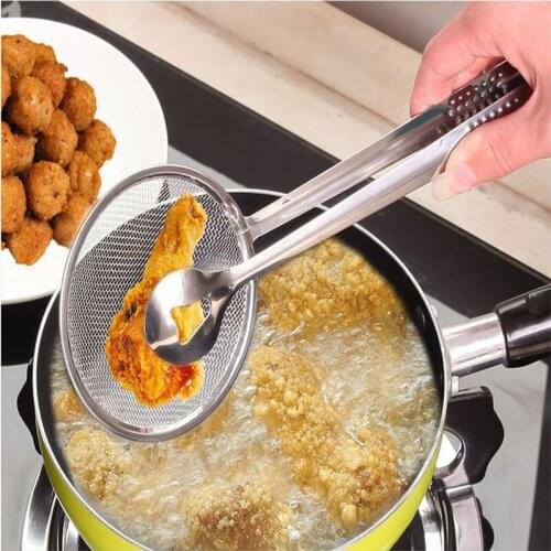 New Multi-functional Filter Spoon With Clip Food Kitchen Oil-Frying BBQ Filter Stainless Steel Clamp Strainer Kitchen Tools