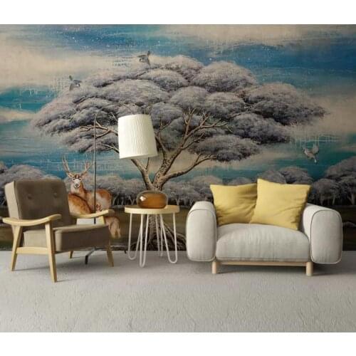 Custom 3 d wallpaper for walls Oil painting, big tree, animal 3d wallpaper abstract living room bedroom murals new decor home