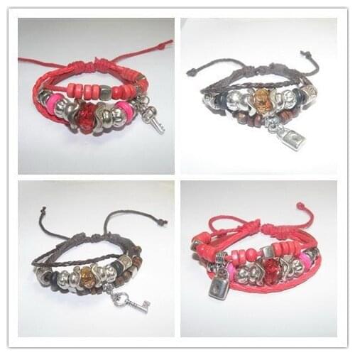 Wholesale 30pcs Vintage Leather Charm Bracelets,Free shipping