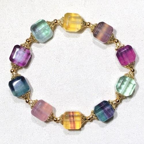 Wholesale Color Fluorite Natural Stone Bracelet Sugar-shaped Beads Bracelets For Women Men Simple Fresh Fashion Crystal Jewelry