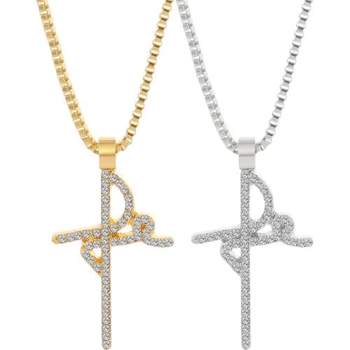 Religious FE Cross Pendant Necklace Classic Belief Faith Cubic Zirconia Cross Necklaces For Women Men Jewelry Gifts