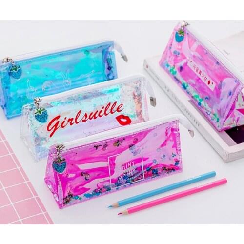 English Red Lips Gesture Reflection Large Capacity Pencil Bag Stationery Storage Organizer Pencil Case School Supply